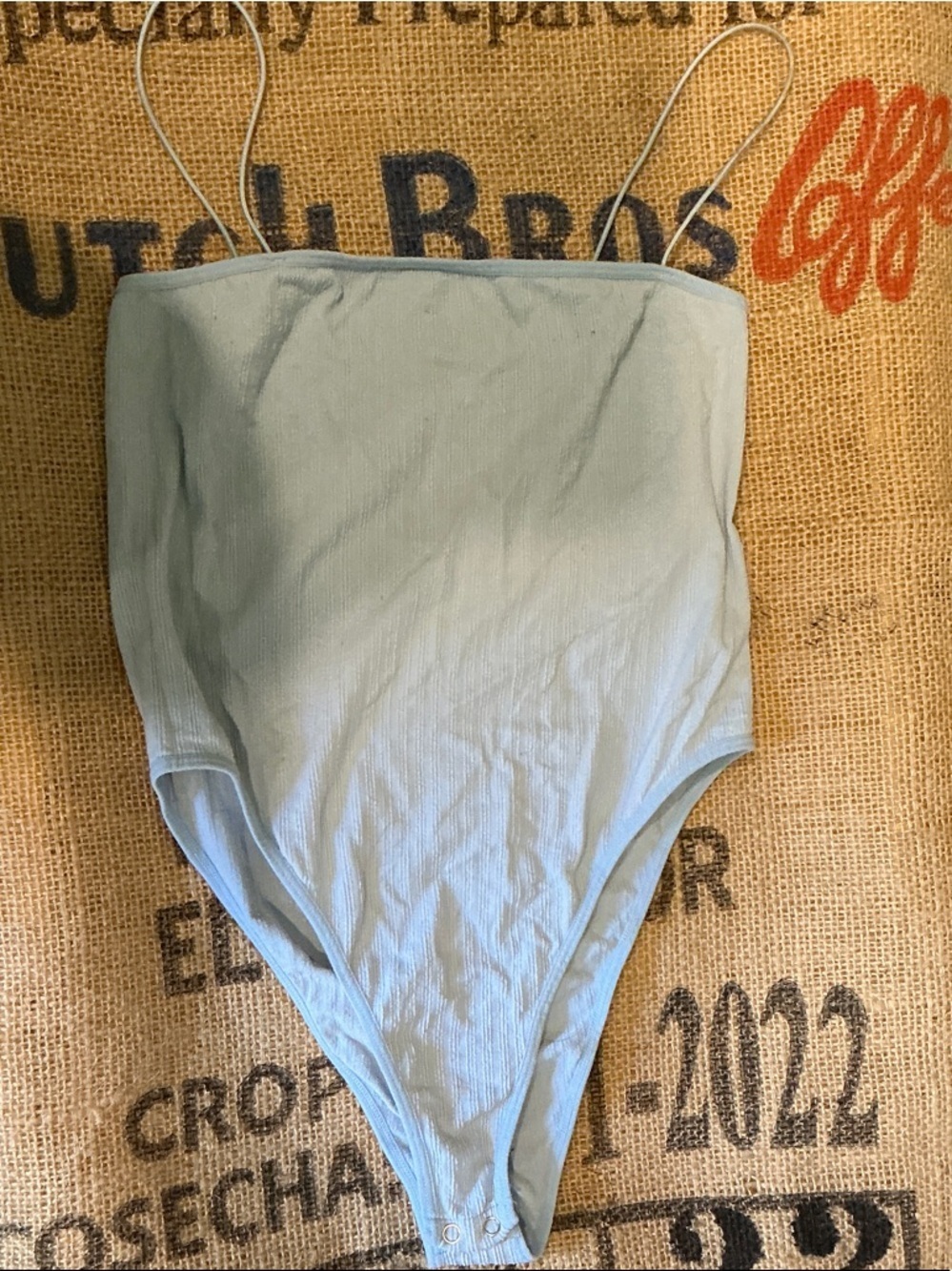 Light Blue Women's Ribbed Bodysuit with Thin Straps